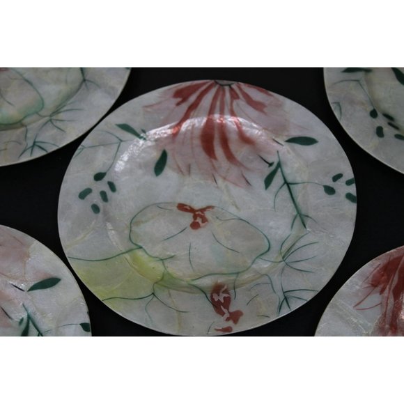 Set of 6 Capiz Serveware Floral Plates From Philippines - Picture 4 of 15
